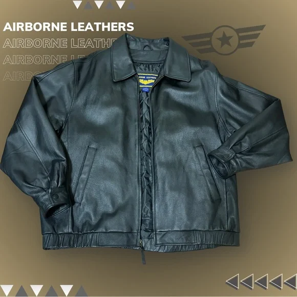 Airborne Leathers Men’s Leather Jacket, Size Large